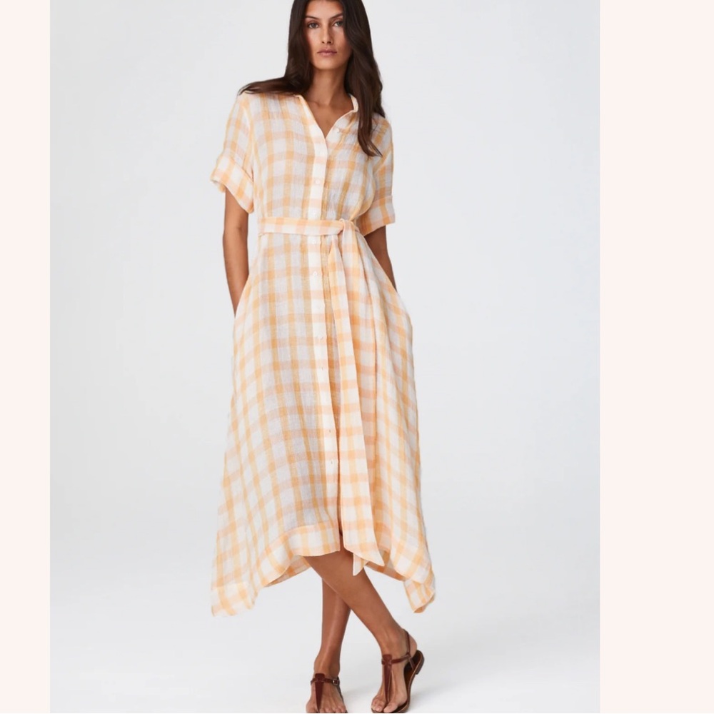 LISA MARIE FERNANDEZ

Belted checked linen-blend gauze midi shirt dress